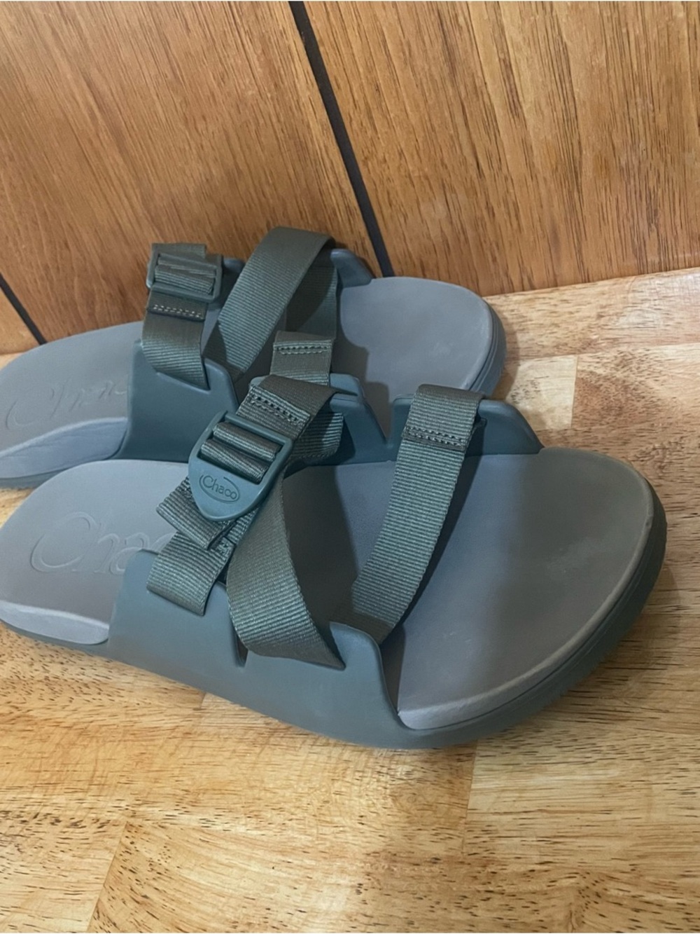 Chaco Olive Strap Slide Sandals with Adjustable Webbing